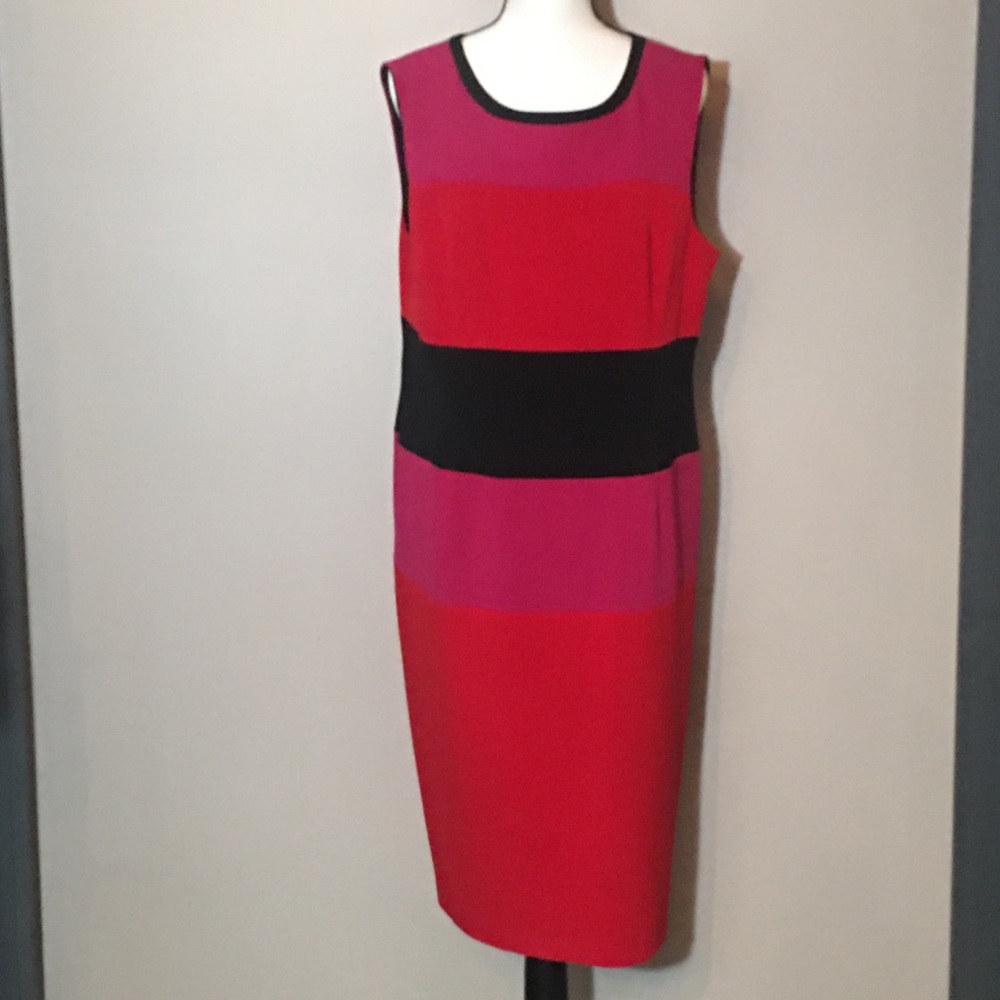 Jones New York Red, Hot Pink, & Black Dress. Sz 16